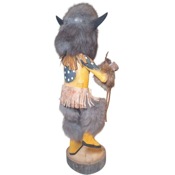 Kachina Doll Buffalo Mask RB Vintage Native Folk Art Indian Fur Wood 12 Inch - Picture 10 of 13